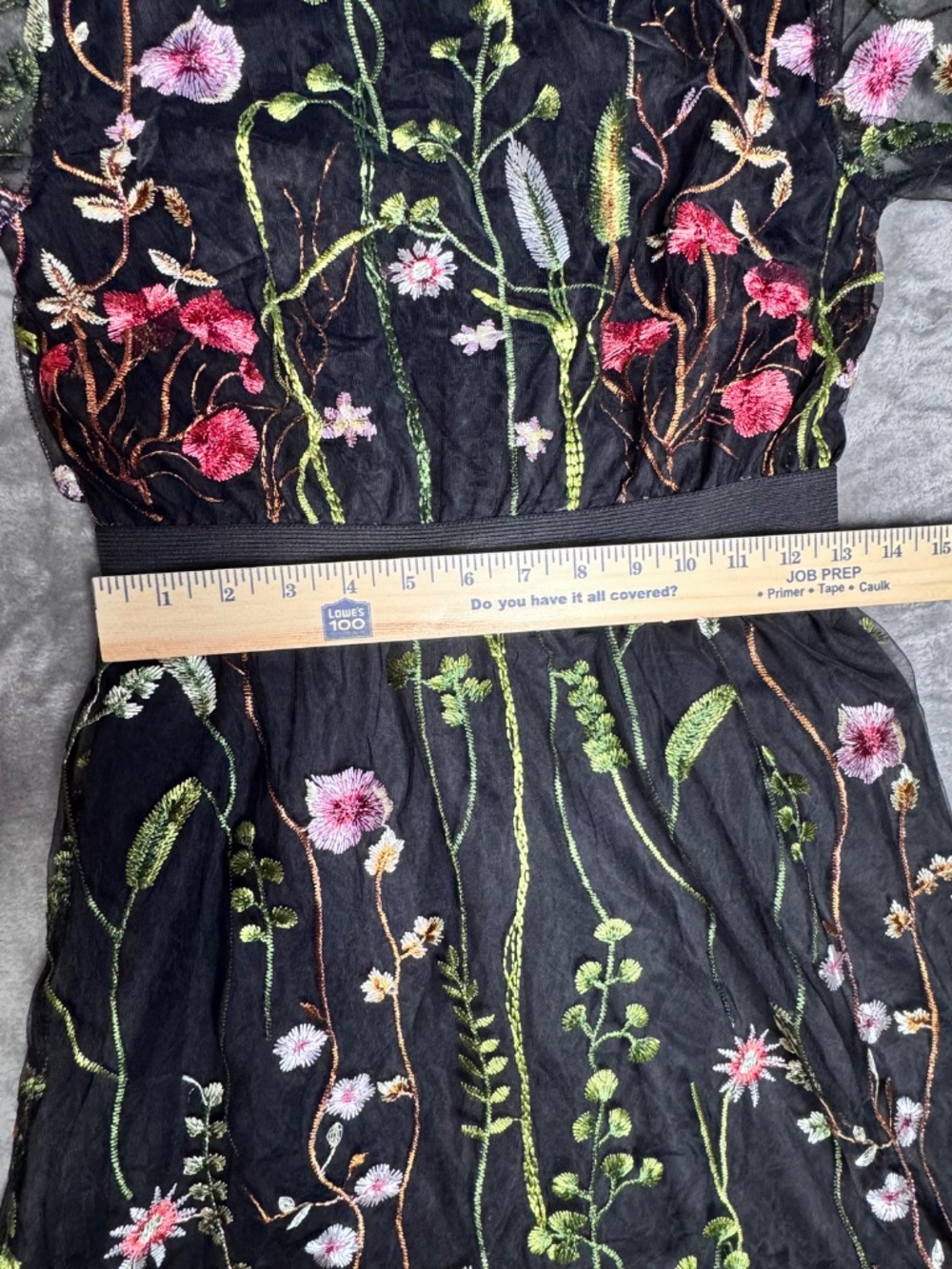 Black Embroidered Floral Mesh Dress Sheer Sleeve Boho Cottagecore Small - Picture 8 of 10